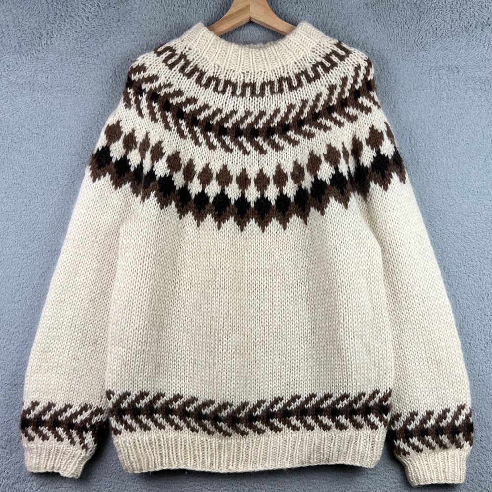 Hilda Ltd Mens Large 100% Icelandic Wool Sweater Fair Isle Hand Knit Iceland